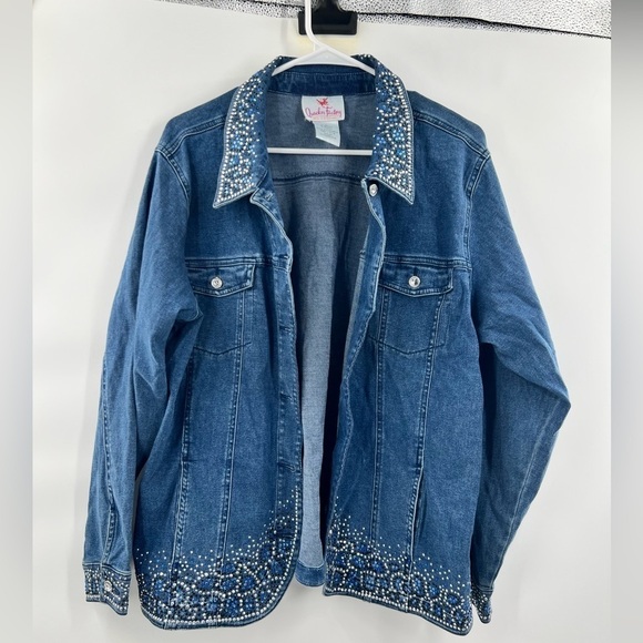 Quacker factory blue jeans shirt bedazzled size L vintage - Picture 7 of 8